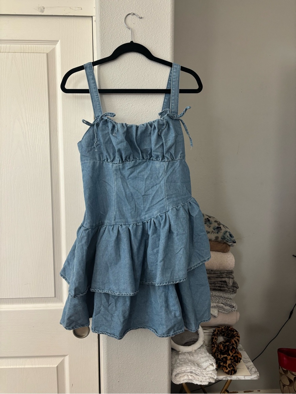 Light Blue Denim Tiered Sundress for Girls